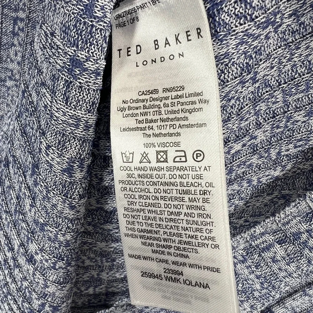 Ted Baker Iolana Ribbed Knit Sweater Womens 3 Blue‎ Long Sleeve Viscose Pullover